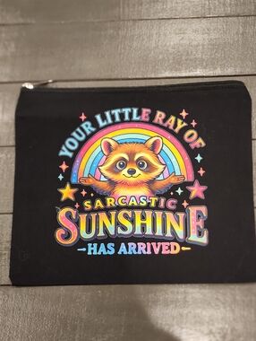 Handmade Canvas Cosmetic Pouch Sarcastic Sunshine Raccoon Bag | Funny Makeup Bag